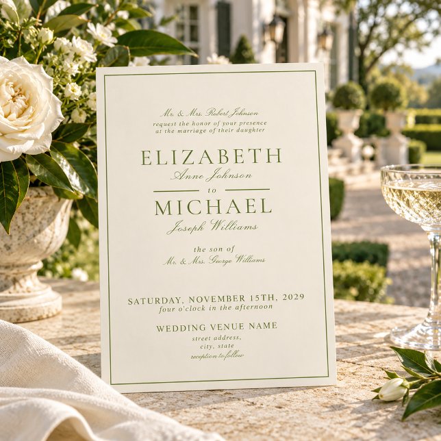 Elegant Spring Green Classic Script Wedding Invitation (Creator Uploaded)
