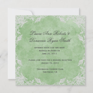Elegant Spring Green White Floral Damask Post Wedd Invitation