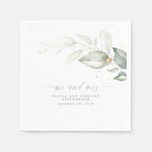 Elegant Spring Greenery Wedding Mr And Mrs Napkin