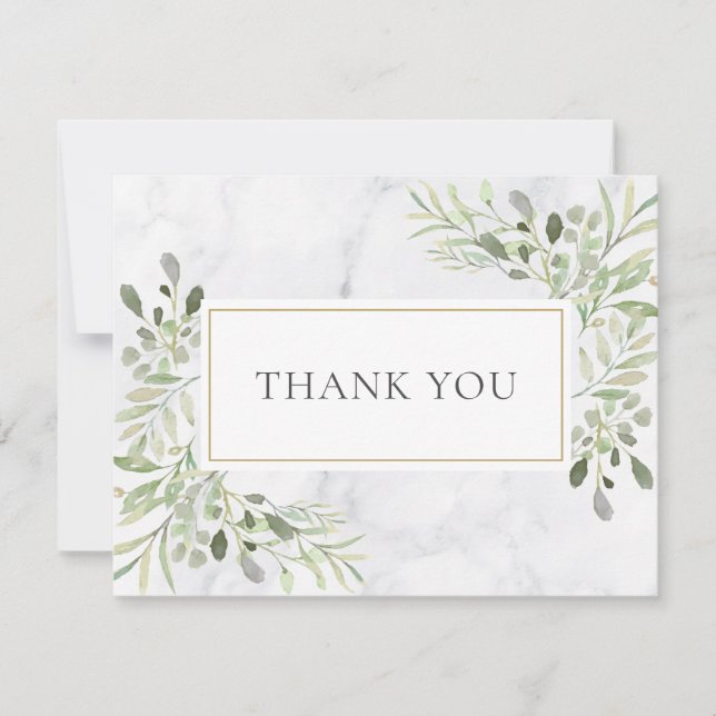 Elegant Spring Leaves White Marble Business  Thank You Card (Front)