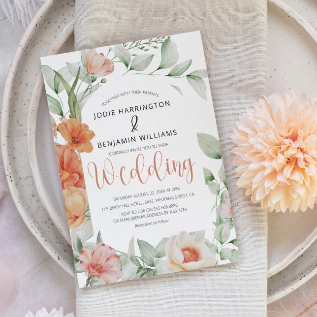 Elegant Spring Peach Floral Wedding Invitation (Creator Uploaded)