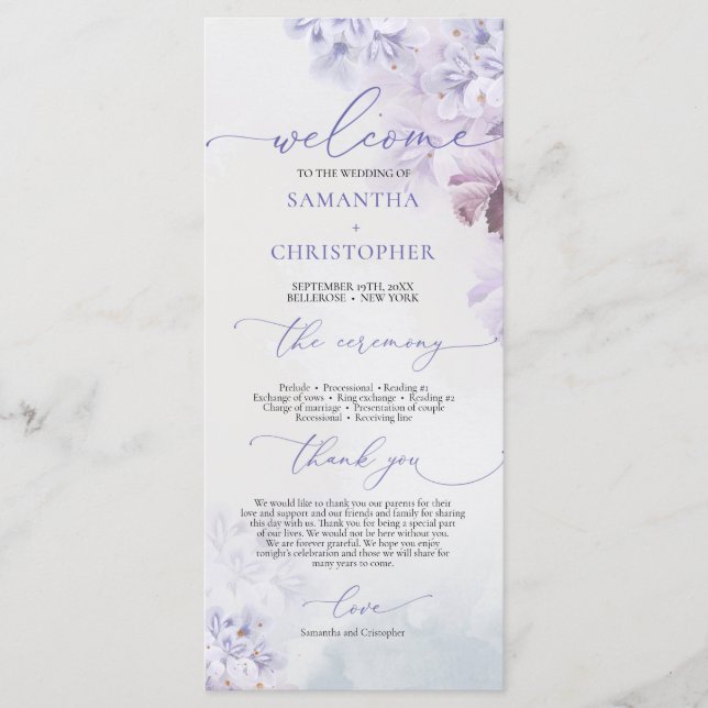 Elegant spring purple dusty blue mauve flowers programme (Front)
