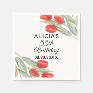Elegant Spring Red Tulip Flora 55th Birthday Napkin