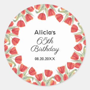 Elegant Spring Red Tulip Flower 65th Birthday Classic Round Sticker