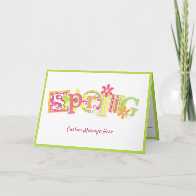 Elegant Spring Season Flowers Pink Green Greeting Card (Front)