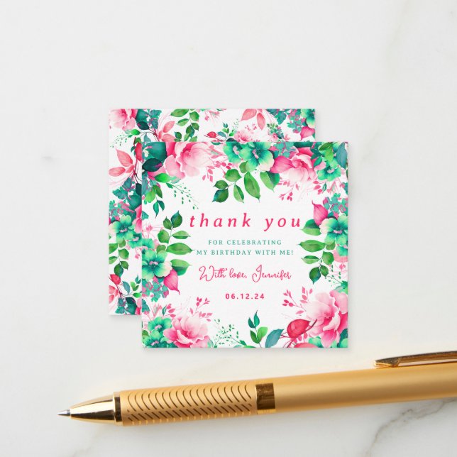 Elegant Spring Summer Floral Birthday Thank You  Enclosure Card (Front/Back In Situ)