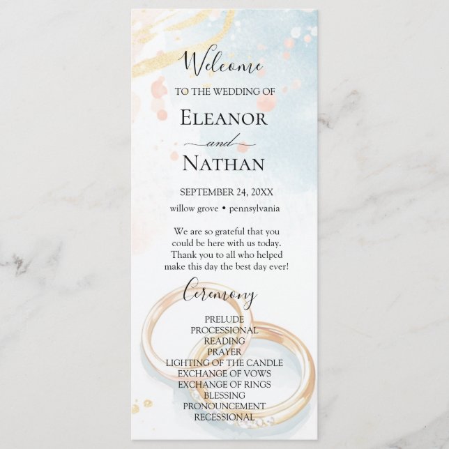 elegant spring summer gold rings Wedding Programme (Front)