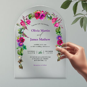 Elegant spring summer pink purple flowers wedding acrylic invitations