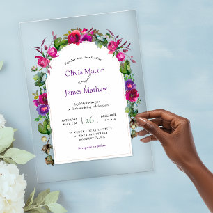 Elegant spring summer pink purple flowers wedding acrylic invitations