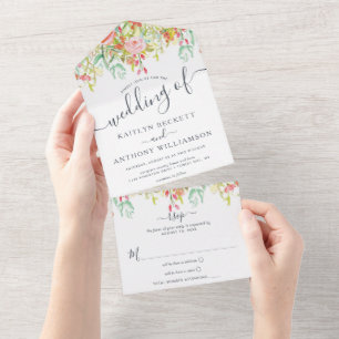Elegant Spring Summer Watercolor Floral Wedding All In One Invitation