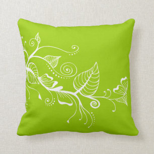 Elegant Spring Swirls Leaf Lime Green Pillow