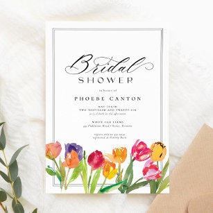 Elegant Spring Tulip Calligraphy Bridal Shower Invitation