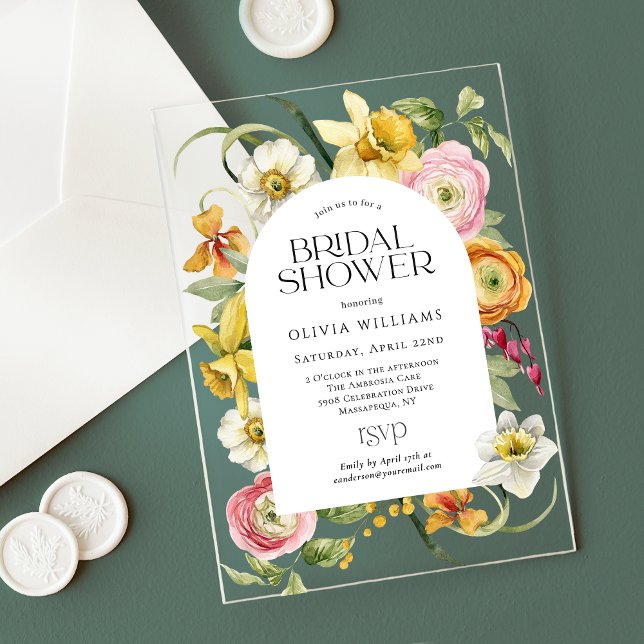 Elegant Spring Watercolor Floral Bridal Shower Acrylic Invitations (Creator Uploaded)