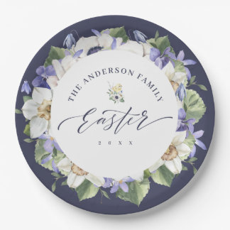 Elegant Spring Watercolor Floral Easter Paper Plat Plate