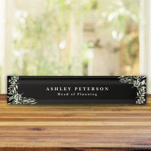 Elegant Spring Watercolor Leaves Nameplate