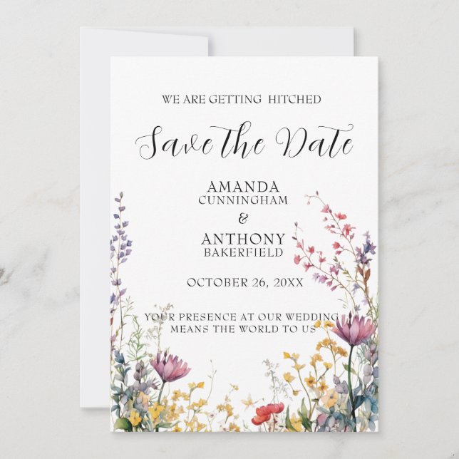 Elegant Spring Wild Flowers Wedding Save the Date  (Front)