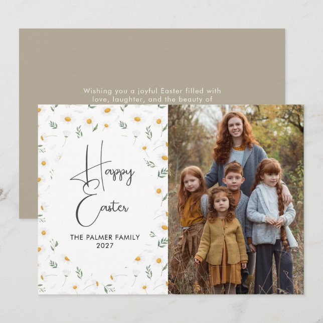 Elegant Spring Wildflower Easter Portrait Holiday Card (Front/Back)