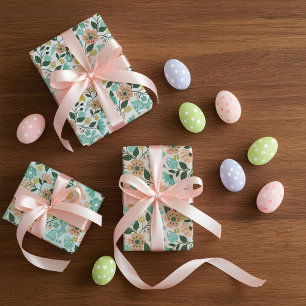 Elegant Spring Wildflower Floral Easter Bunny Wrapping Paper Sheet