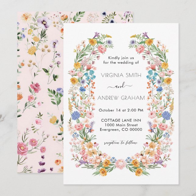 Elegant Spring Wildflower Meadow Garden Wedding Invitation (Front/Back)