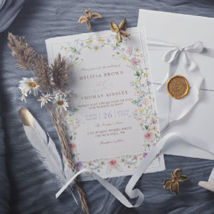 Elegant Spring Wildflower Meadow QR Code Wedding Invitation