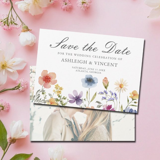 Elegant Spring Wildflowers with Photo Back Save The Date (Creator Uploaded)