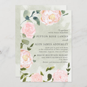 Elegant Springtime Blush Pink Floral Wedding Invitation