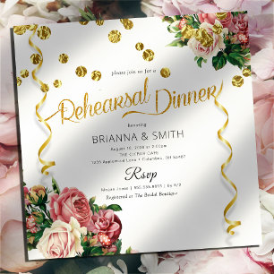 Elegant Square Bouquet Rehearsal Dinner Invitation