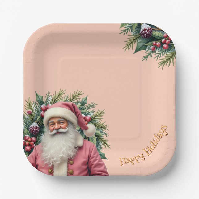 Elegant Square Christmas Paper Plate (Front)