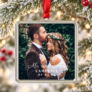 Elegant Square Mr and Mrs Wedding Photo Name Metal Tree Decoration