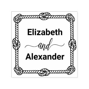 Elegant Square Rope Knot Frame #2 Bride Groom Name Self-inking Stamp