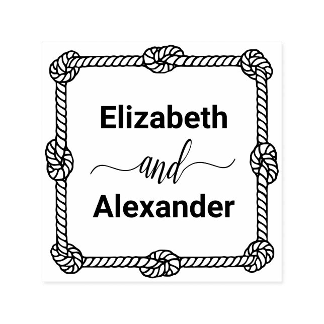 Elegant Square Rope Knot Frame #2 Bride Groom Name Self-inking Stamp (Design)