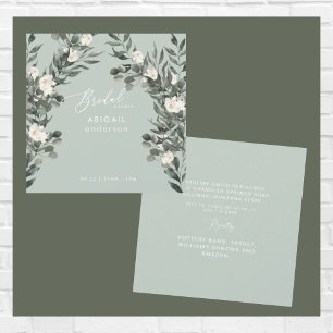 Elegant Square Sage White Floral Bridal Shower  Invitation