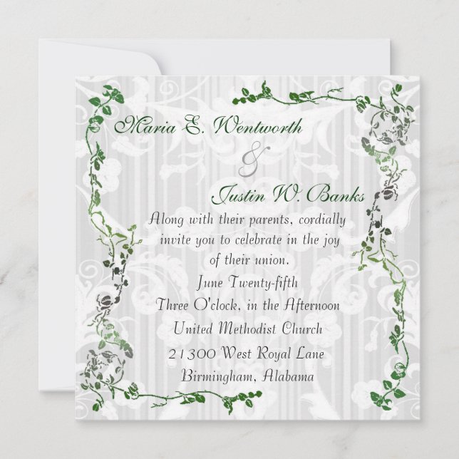 Elegant Square White Damask Wedding Invitation (Front)