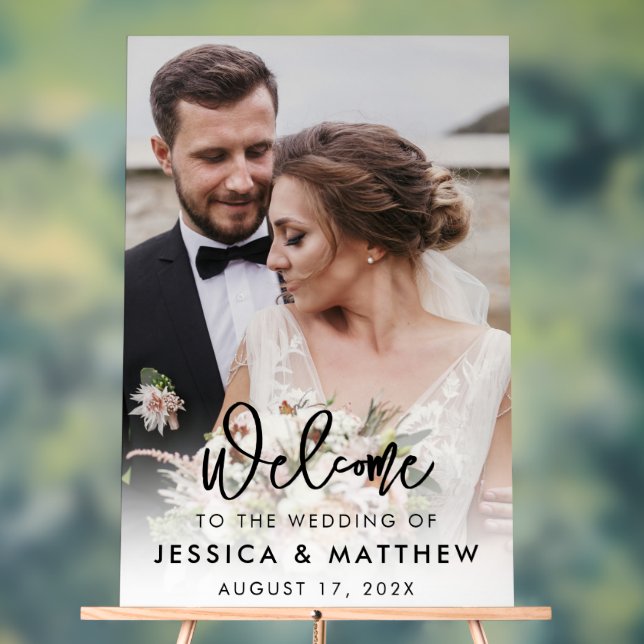 Elegant Sript Photo Wedding Welcome Acrylic Sign (Neutral)