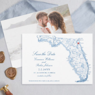 Elegant St. Augustine Florida Wedding Navy Map Save The Date