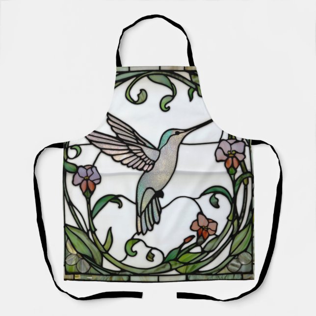 Elegant stain glass art nouveau hummingbird apron (Front)