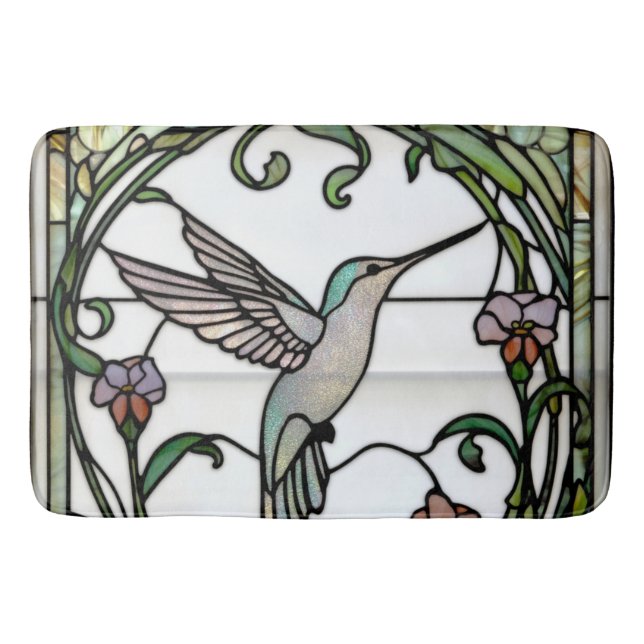 Elegant stain glass art nouveau hummingbird bath mat (Front)