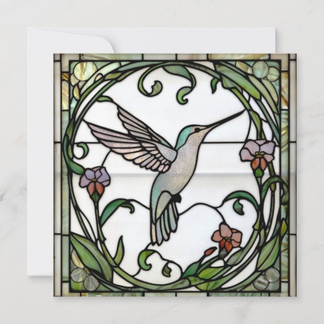 Elegant stain glass art nouveau hummingbird invitation (Front)