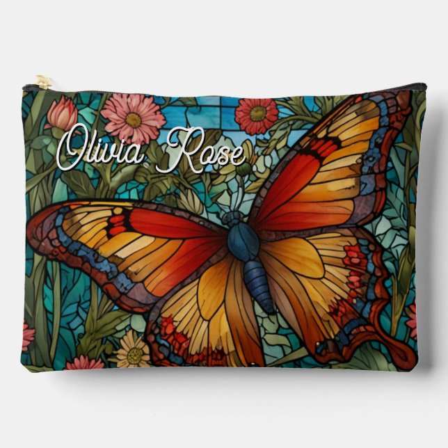 Elegant stain glass butterfly garden accessory pouch (Front)