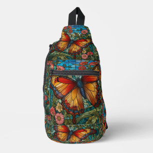 Elegant stain glass butterfly garden sling bag
