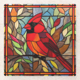 Elegant Stained Glass Cardinal Coaster