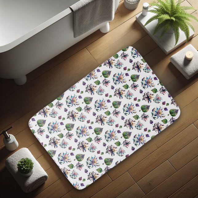 Elegant Stained Glass Chic Floral Pattern Bath Mat (Creator Uploaded)