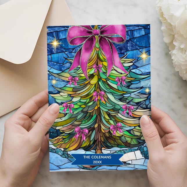 Elegant stained glass coquette bow Christmas tree  Holiday Card (Creator Uploaded)