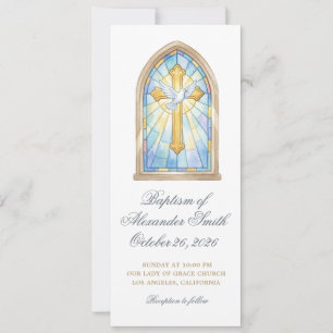 Elegant Stained Glass Cross Dove Baptism Invitation