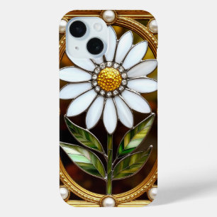 Elegant Stained Glass Daisy Artwork iPhone 15 Case