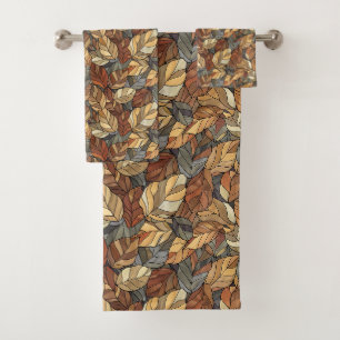 Elegant Stained Glass Fall Leaves - Rustic Autumn Bath Towel Set