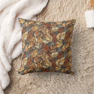 Elegant Stained Glass Fall Leaves - Rustic Autumn Cushion
