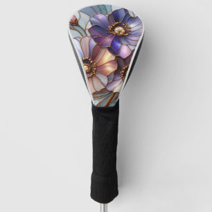Elegant Stained Glass Floral Design in Soft Pastel Golf Head Cover