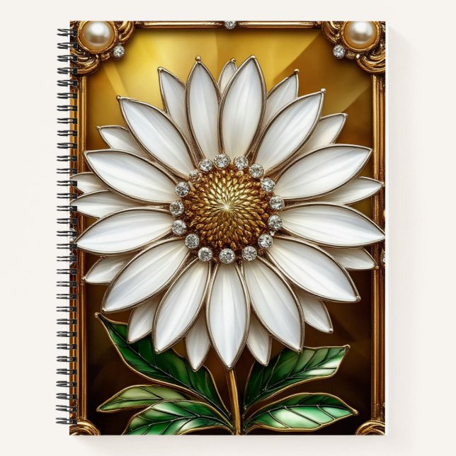 Elegant Stained Glass Flower Artwork Notebook (Front)
