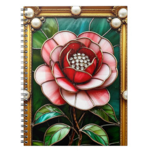 Elegant Stained Glass Flower with Intricate Frame Notebook